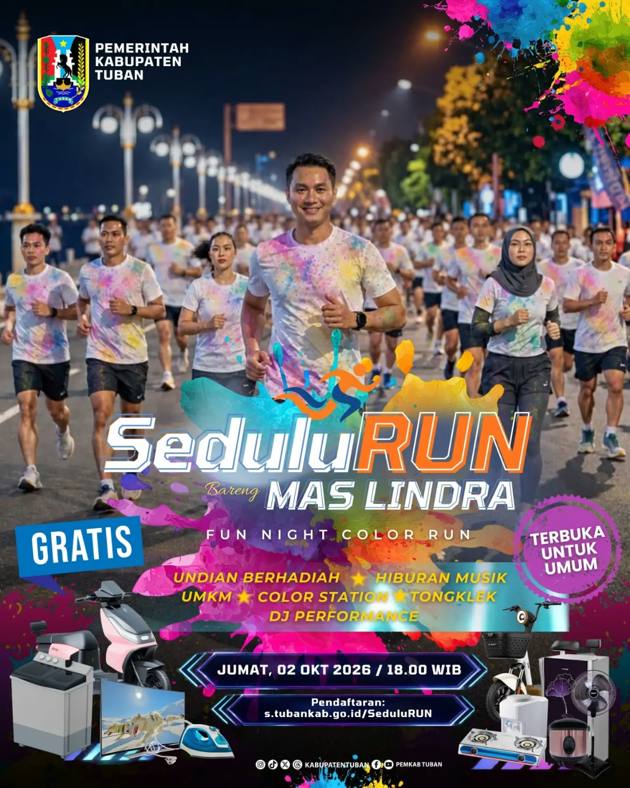Penuh Warna dan Keceriaan, Sedulurun Mas Lindra Gelar Fun Night Color Run