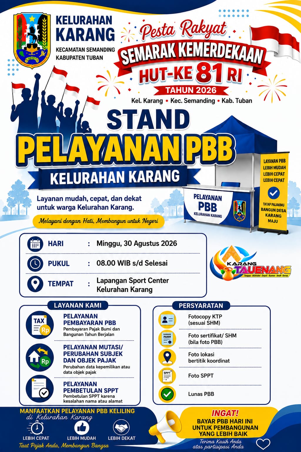 📢 PELAYANAN PBB KELURAHAN KARANG “Taat Pajak, Wujudkan Karang Semakin Maju!”